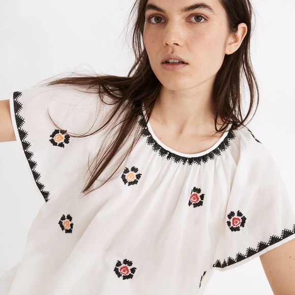 EUC Embroidered Flutter-Sleeve Top - Picture 2 of 3